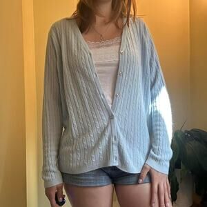 4 Star Soft baby blue cable knit cardigan size large